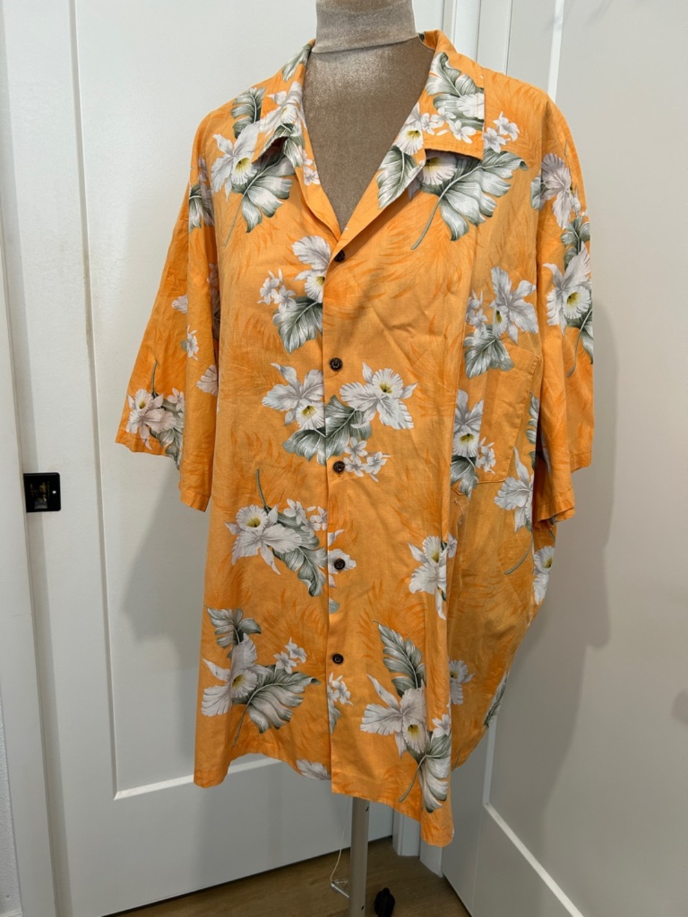 Vintage Aloha Republic Orange  Hawaiian button-down short-sleeve shirt  4XL